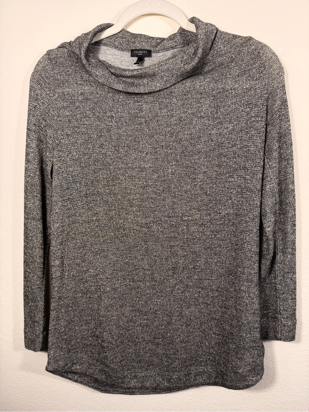 Talbots Heather Gray Cowl Neck Sweater Petite Small Office Wear Business Casual